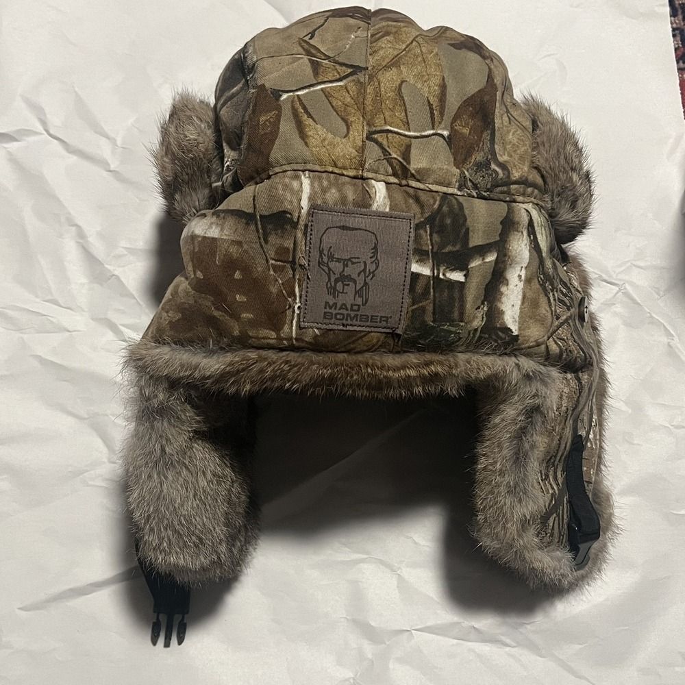 Mad Bomber Natural Rabbit Fur Camo Hunting Trapper Winter Hat - Size Large